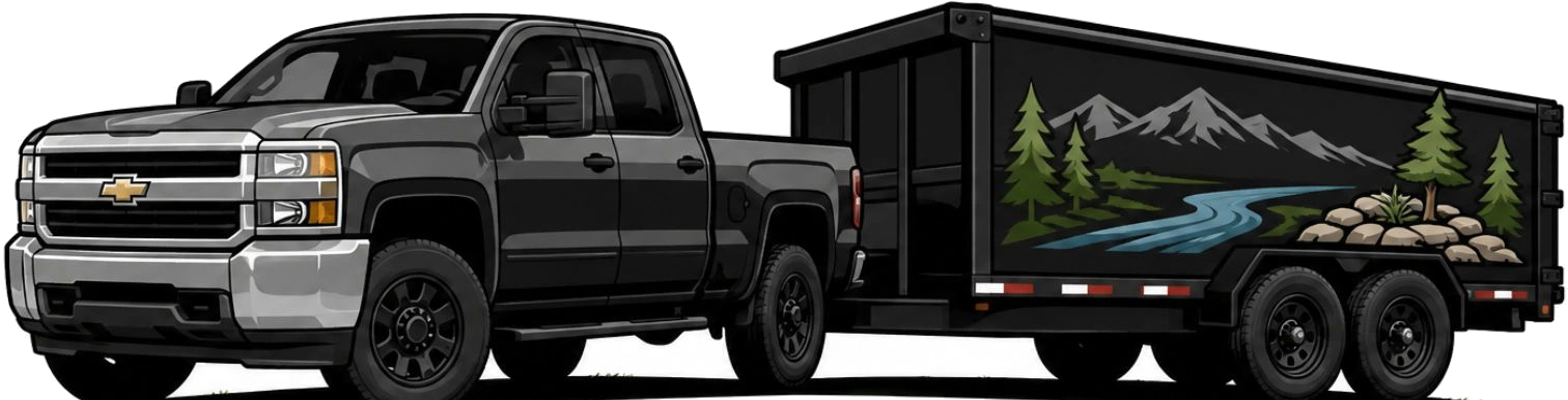 High River truck towing a mobile dumpster trailer